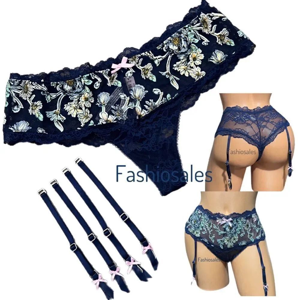 Victorias Secret Dream Angels Embroidered Wide Side Lace Thong panty & Garter